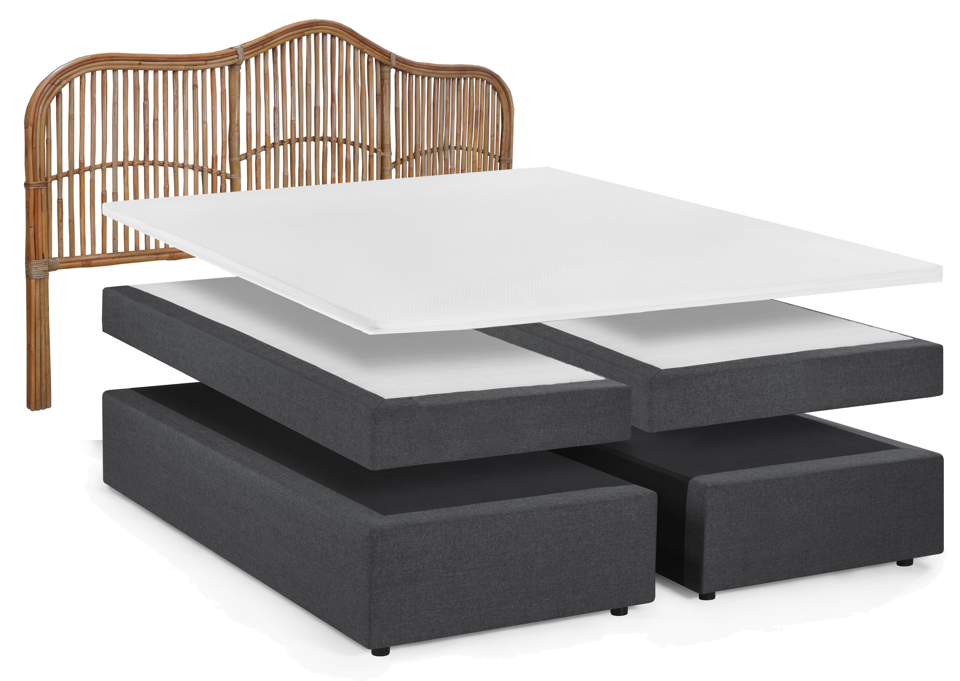 Boxspringbett mit Rattan-Kopfteil
