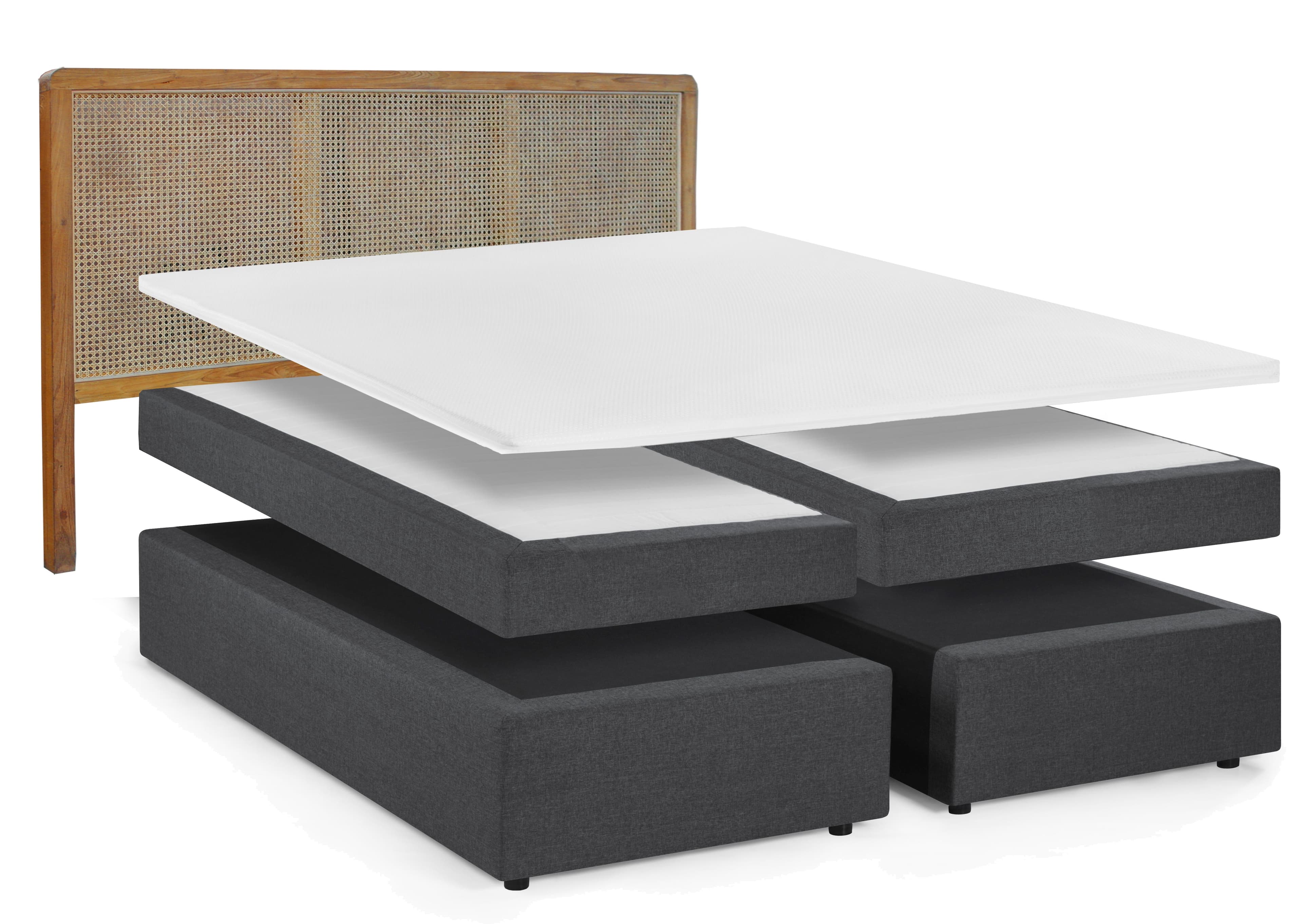 Boxspringbett mit Rattan-Kopfteil